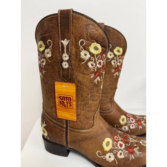 Soto Boots Womens Showstopper Snipped Toe Floral Cowgirl Boots - Picture 5 of 6